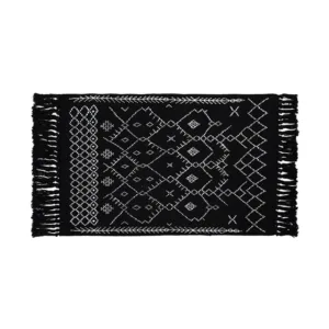 Modern Indoor Decor Digital Printed Cotton Woven Accept Carpets and Rugs Living Room - 60X90cm, Black