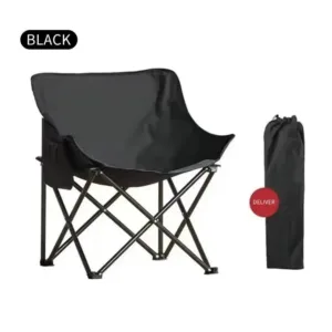 Outdoor Folding Chair Moon Chair Picnic Camping Car Chair Easy to Carry Easy to Use High Load Bearing - Black