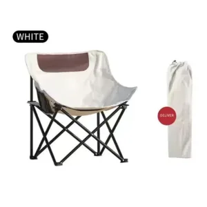 Outdoor Folding Chair Moon Chair Picnic Camping Car Chair Easy to Carry Easy to Use High Load Bearing - Rice White