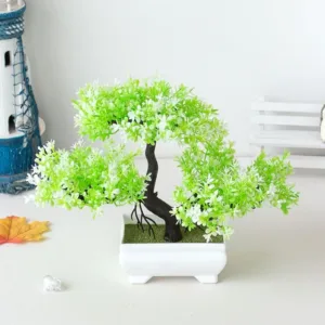 Artificial Plants Bonsai Small Tree Pot Fake Plant Flowers Potted Ornaments For Home Festival Wedding Decoration Accessories - White