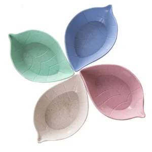 Wheat Straw Seasoning Dish Leaves Shape Dipping Bowl Sauce - CHINA, Random color 1PCS