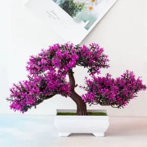 Artificial Plants Bonsai Small Tree Pot Fake Plant Flowers Potted Ornaments For Home Festival Wedding Decoration Accessories - Plum