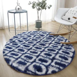 Fluffy Round Rug Carpets for Living Room Decor Faux Fur  for Bedroom - 120cm, Russian Federation, Blue white